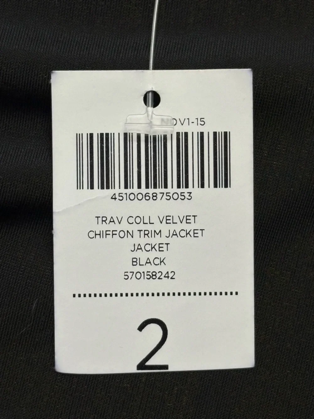 NWT Chicos Travelers Velvet Chiffon Ruffle Trim Jacket Black Size 2 / Large